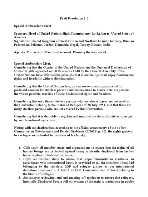 Draft Resolution 10 1 Refugee United Nations