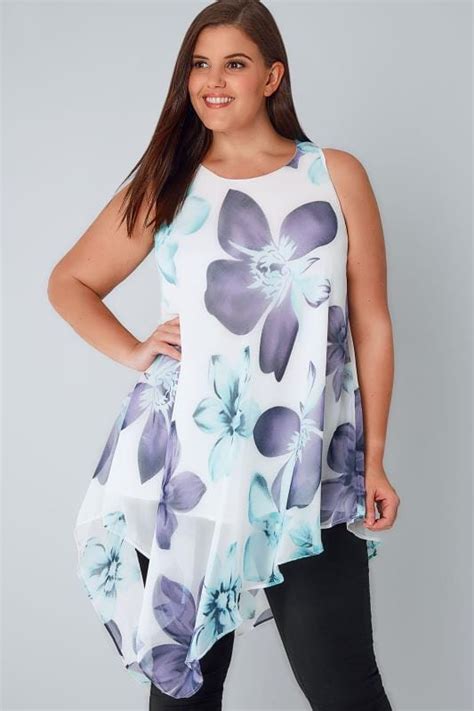 White Mint Green And Blue Floral Print Sleeveless Chiffon