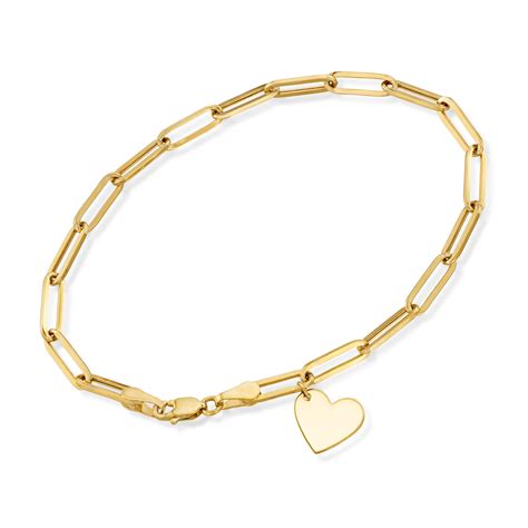 14kt Yellow Gold Paper Clip Link Bracelet With Heart Charm 75 Ross