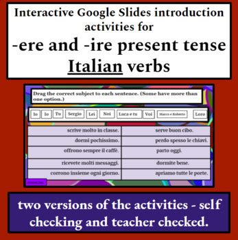 Italian Present Tense Ere Ire Verbs Interactive Digital Task Cards