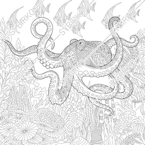Coloring Pages For Adults Sea Octopus Adult Coloring Pages Etsy