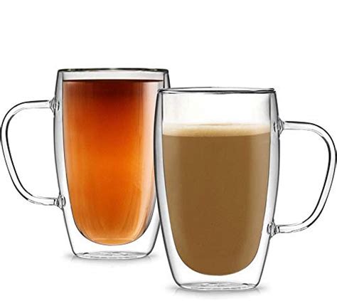 double walled glass coffee cups set of 2 large glass tea cup with handle 15oz 450ml tall