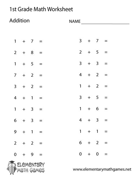 First Grade Simple Addition Worksheet Math Addition Worksheets 1st