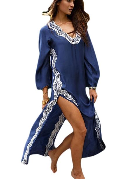 bsubseach navy embroidery long sleeve swimsuit cover up for women best coverups for moms