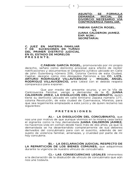 Terminacion De Concubinato Fabian Garcia Demanda Judicial Evidencia Ley