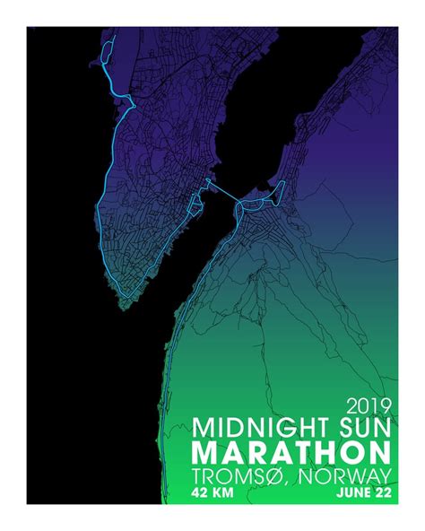 2019 Midnight Sun Marathon Map Print Tromso Norway Etsy