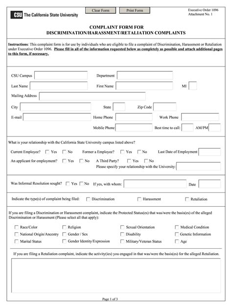 Complaint Form Discrimination Harassment Fill Online Printable