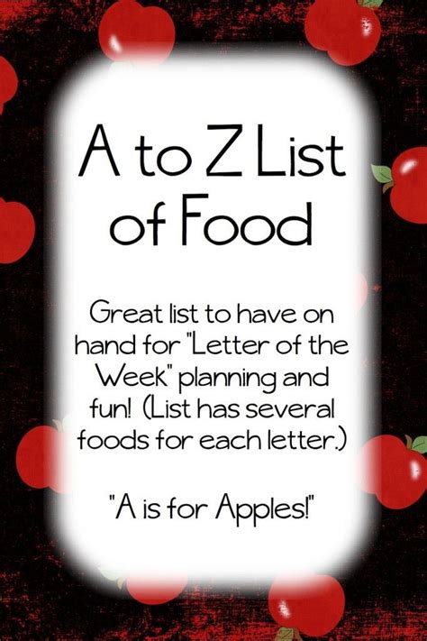 Up to 8 characters b. A to Z List of Food, foods for every letter of the ...