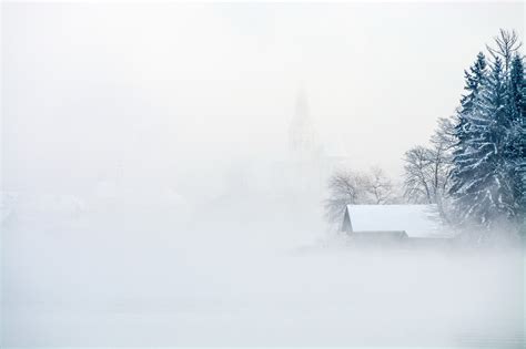 Wallpaper Landscape White Snow Morning Mist Frost Atmosphere