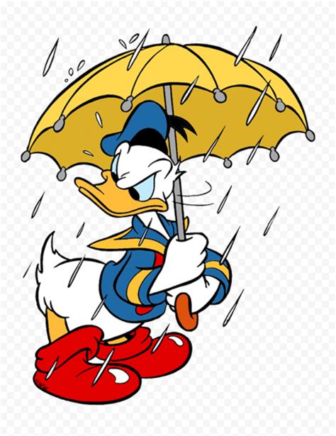 Hd Donald Duck Holding Umbrella Under The Rain Png Citypng
