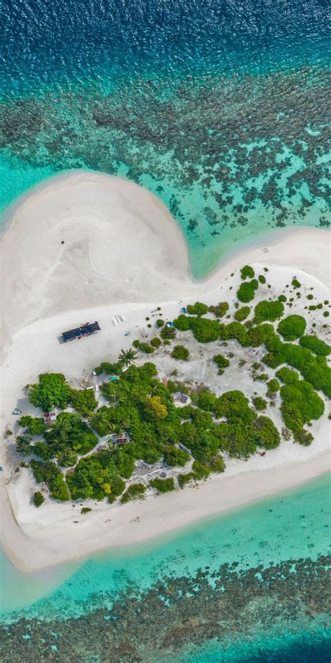 Download Heart Island Beach Sea Aerial View 1080x2160 Wallpaper