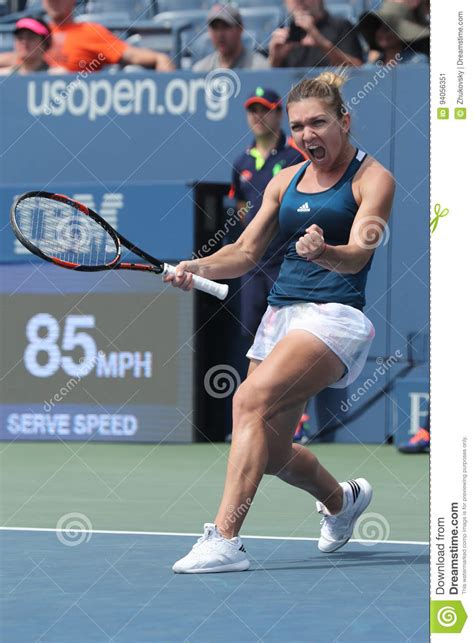 Professional Tennis Player Simona Halep Of Romania Celebrates Victory After Her Round Four Match