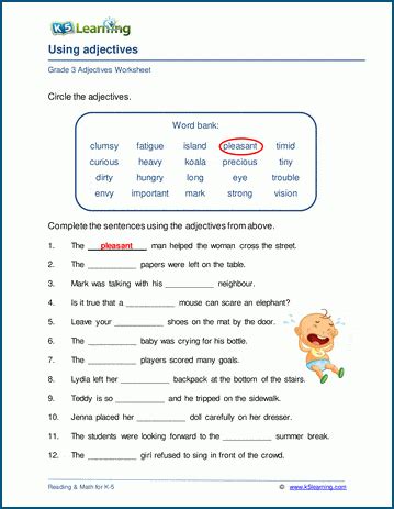 Parents nationwide trust ixl to help their kids reach their academic potential. Using adjectives in sentences worksheets | K5 Learning