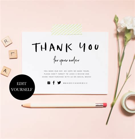 Business Thank You For Your Order Inserts Printable Thank You Inserts