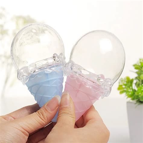 X Creative Ice Cream Cone Shape Favor Box For Wedding Or Baby Shower Round Plastic Sweets
