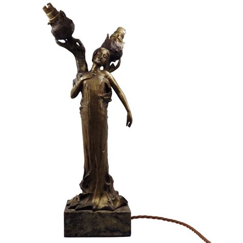 Jeanne Jozon Original Antique Art Nouveau Bronze Lady Lamp Metalware