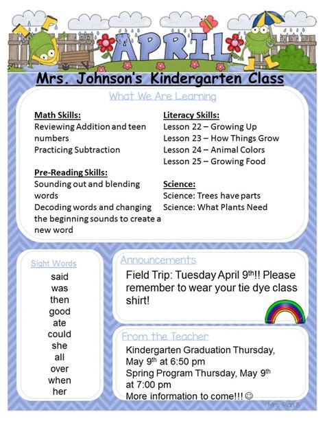 Kindergarten April Newsletter Prairie School District