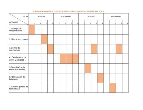 Ejemplo De Un Cronograma De Actividades Para La Presentacion De Un My