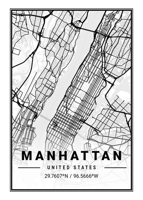 Manhattan Light Map Poster By Tien Stencil Displate Map Wall Art