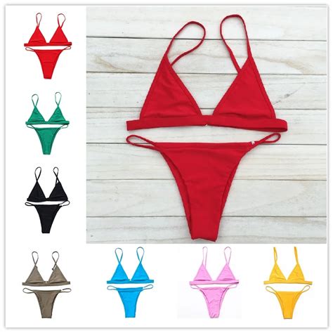 2017 Sexy Women Swimsuit Push Up String Micro Mini Bikini Set Bathing Suits Halter Tankini