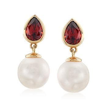 Ross Simons Ct T W Garnet And Mm Cultured Pearl Drop