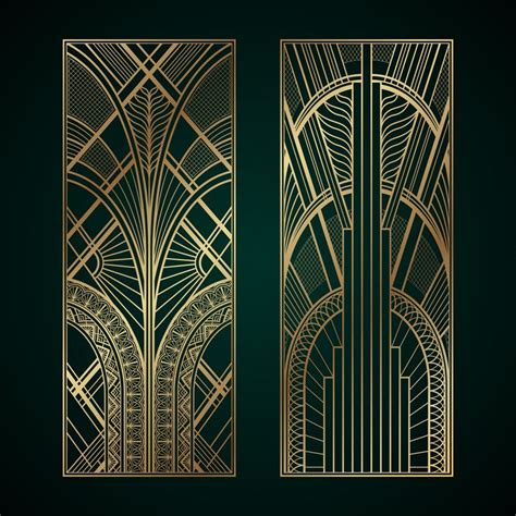 Gold Art Deco Panels On Dark Green Background Wall Mural Textures