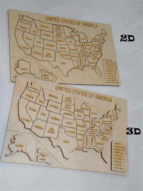 United States Wooden Puzzle Map With Capital City Under Usa Etsy In