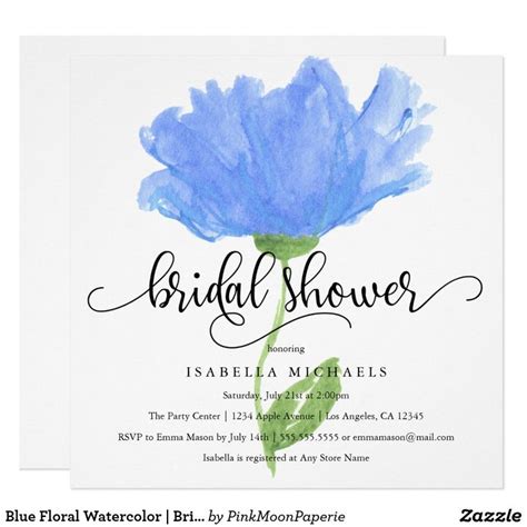 Blue Floral Watercolor Bridal Shower Invite In 2020