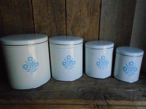 Vintage Metal Canister Set Made In Usa Tuttle Corp Blue Cornflower