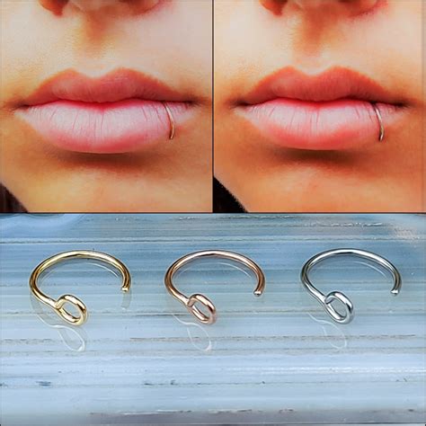 Fake Lip Ring 20 Gauge 316l Surgical Steel Silver Yellow Rose Lip Cuff