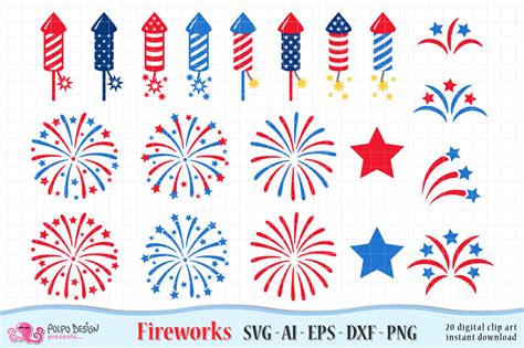 4th of July Fireworks SVG, Eps, Dxf, Ai and Png By Polpo Design