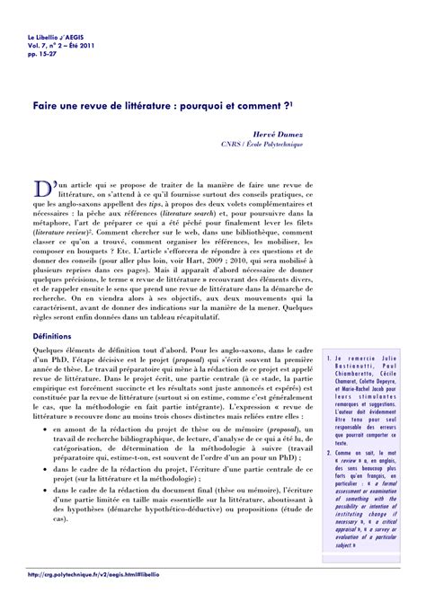Exemple D Une Revue De Littérature  Le Meilleur Exemple