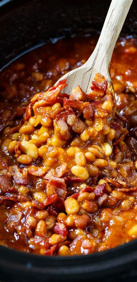 Simmer for a couple of hours. Slow Cooker Bourbon Baked Beans - Spicy Southern Kitchen ...