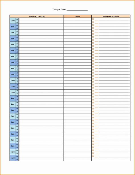 daily hourly schedule print out free calendar template