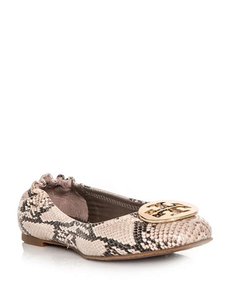 Tory Burch Reva Python Flat Shoes In Beige Lyst