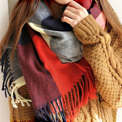 Winter Luxury Brand Plaid Cashmere Scarf Women Oversized Blanket Scarf