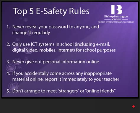 Outline five precautionary guidelines of using the computer lab. E-Safety - Bishop Barrington School. Bishop Auckland in County Durham.