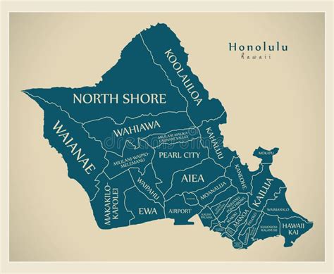 Modern City Map Honolulu Hawaii City Of The Usa With Neighborhoods