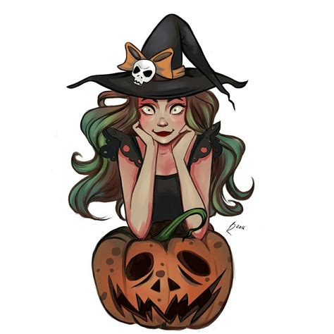 The Witch And The Pumpkin Art Drawing Witch Pumpkin Halloween