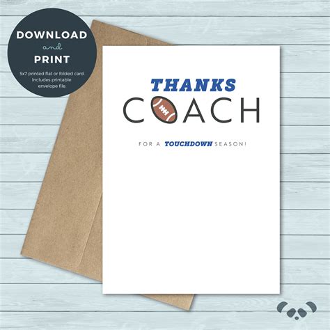 Printable Thank You Card Thanks Coach Football Coach Thank Etsy Uk