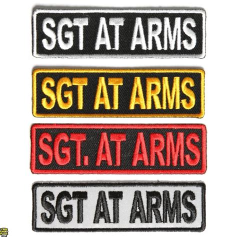 Sgt At Arms Patches Embroidered In White Red Yellow Over Black And 1