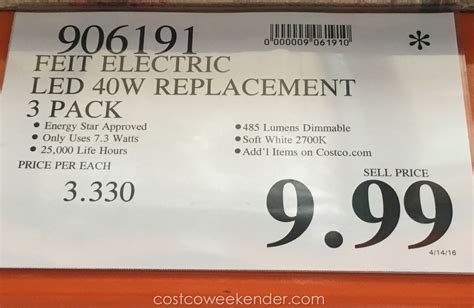 Feit Electric 40 Watt Led Dimmable Replacement Bulbs 3 Pack Costco