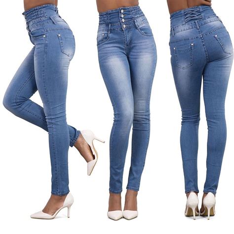 Fashion Women High Waist Skinny Tight Long Jeans Pencil Stretch Denim Pants Buttons Slim Vintage