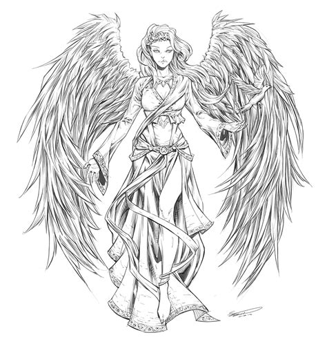 Angel Warrior Drawings Sketch Coloring Page