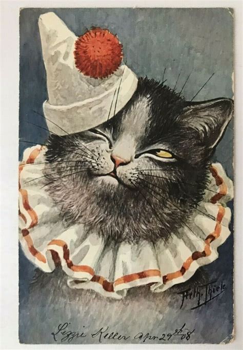 As~arthur Thiele~fantasy Cute~cat Dressed As Clown Antique ~1908