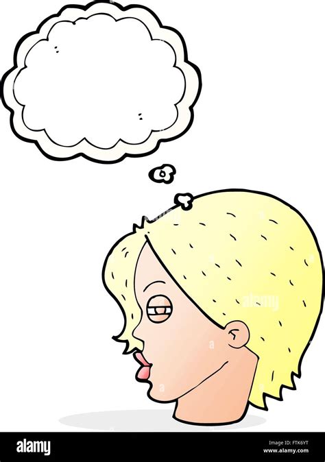 Cartoon Female Face With Narrowed Eyes With Thought Bubble Stock Vector