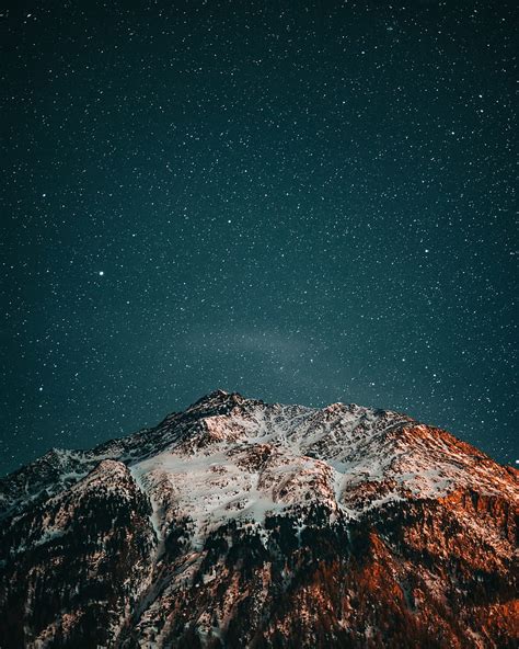 Mountains Starry Sky Peaks Snow Night Hd Phone Wallpaper Peakpx