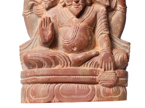 4 Small Hindu God Brahma Sculpture In Pink Stone Exotic India Art
