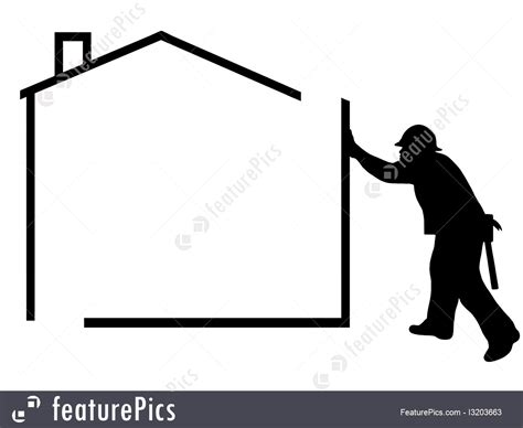 Illustration Of Construction Worker And House Silhouette