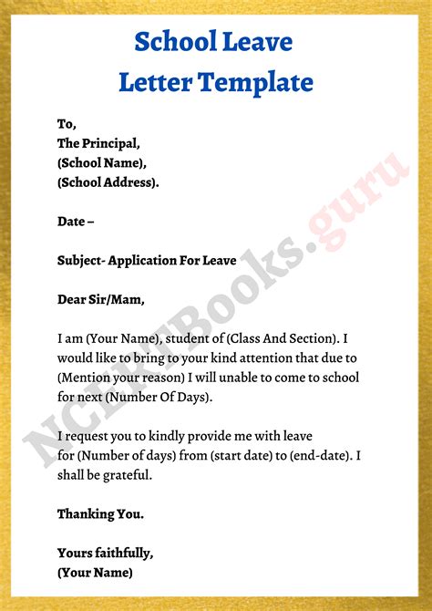 Leave Letter For School Template Samples How To Write A Leave